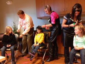 Keith and Stylists doing Pink Extensions at the Bellin Cancer Center